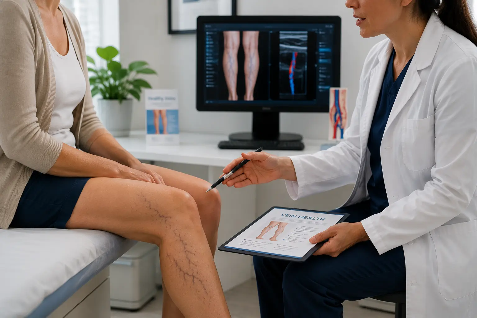 Vein specialist performing duplex ultrasound during a vein consultation in Hamilton NJ